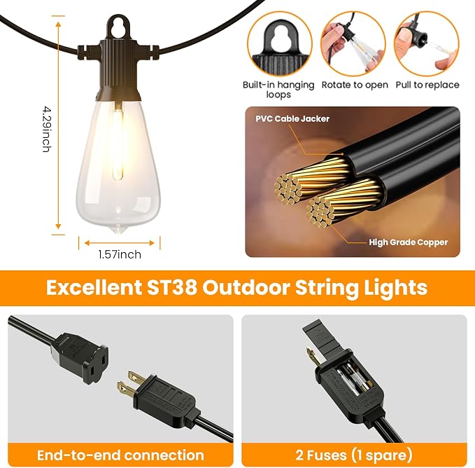 ZOTOYI Outdoor String Lights, 25FT Waterproof Patio Lights - Image 6