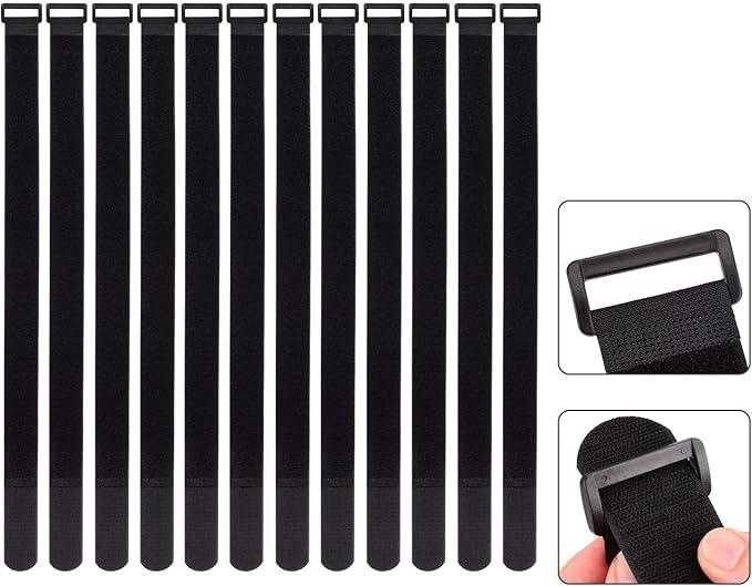 1.5 x 24 Inch Hook and Loop Cable Tie, 12 Pack Heavy Duty Adjustable Fastening by CACTURISM