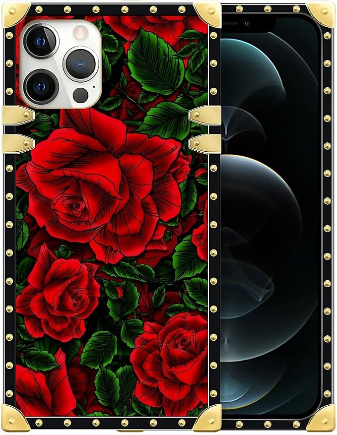 Compatible with iPhone 12 Pro Max Case, Vector Red Rose Green Leaf Luxury by Unknown
