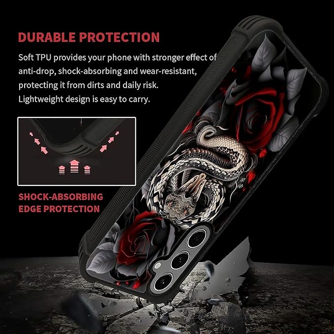 for Samsung Galaxy S24 S25 Plus Case, Entwined Rose Snake Pattern Graphic - Image 7
