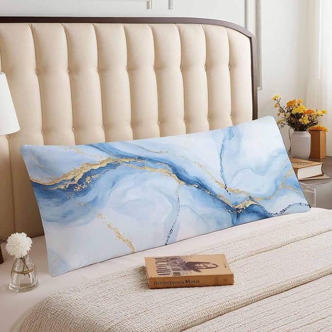 Couch Pillows Decorative Body Pillow Cover Marble, Abstract Marble Blue Gold - Image 3