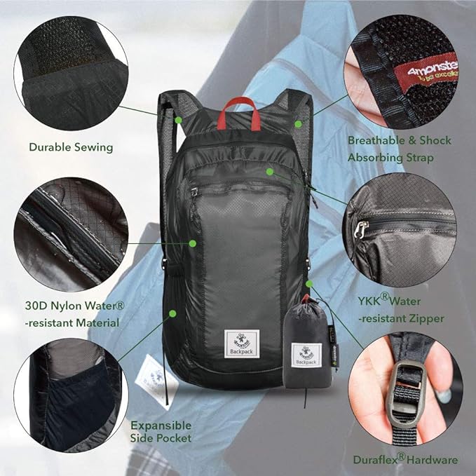 4Monster Hiking Daypack, Water Resistant Lightweight Packable Backpack - Image 2