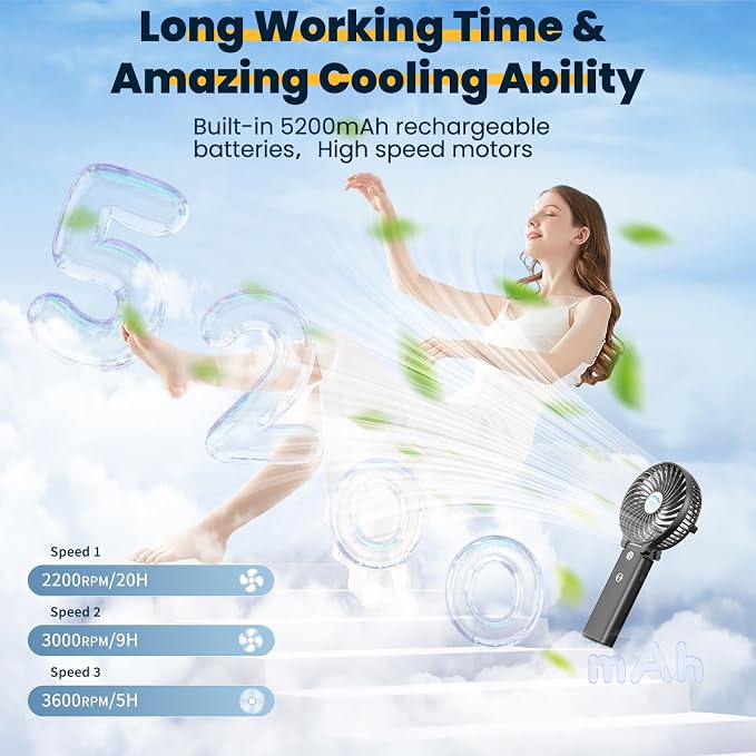 HandFan 5200mAh Portable Handheld Fan, Personal Hand Held Fan USB Rechargeable - Image 2