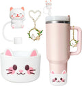 Silicone Cup Boot for Stanley 40oz Tumbler, Cat Bow Straw Cover Bottom by Unknown