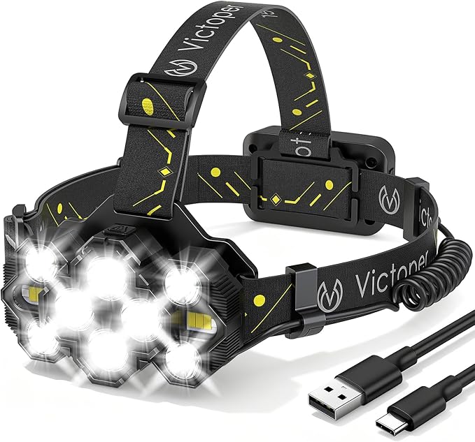 Victoper Headlamp Rechargeable, High Lumen Bright 10 LEDs Head Lamp, 8+2 Modes by Victoper