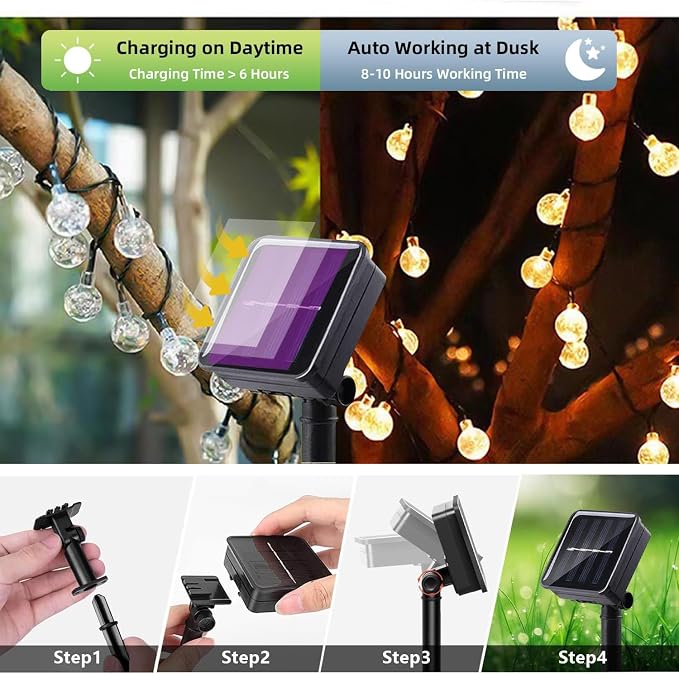 Jedavai Solar String Lights Outdoor 2 Pack 200 Led 80FT Warm White Crystal - Image 3
