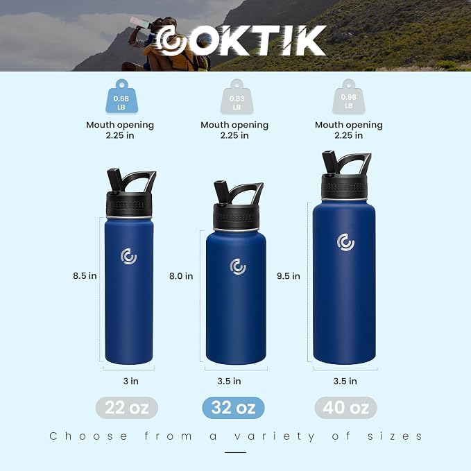 COKTIK 32oz Sports Water Bottle, Stainless Steel Water Bottle - Image 2
