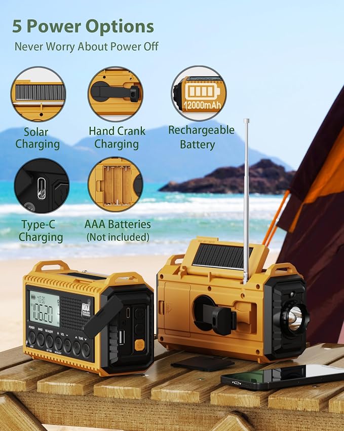 Emergency Radio, Hand Crank NOAA Weather Radio - Image 5