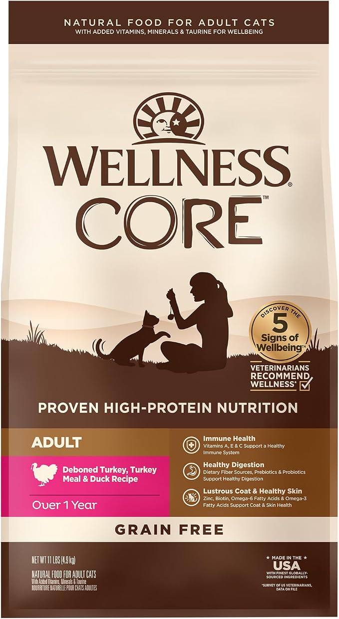 Wellness CORE Adult Dry Cat Food, Grain Free Kibble, Turkey and Duck Recipe by WellnessNaturalPetFood