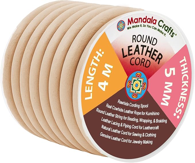Mandala Crafts Round Genuine Beige Leather Cord by MandalaCrafts