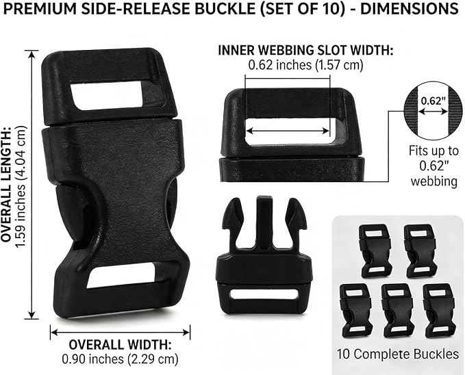 5/8" Black Plastic Side Release Buckle Curved Quick Release - Image 2