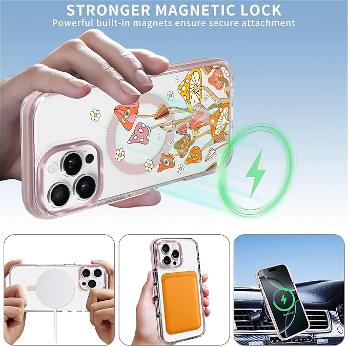 Case for iPhone 16 Pro Max, Retro Mushroom Sunflower Phone Case Design，for - Image 3