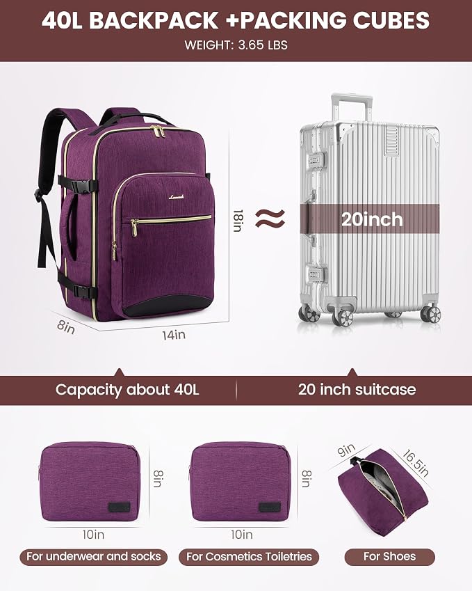LOVEVOOK Travel Backpack for Women & Men 40L, Airline Approved Carry On - Image 5