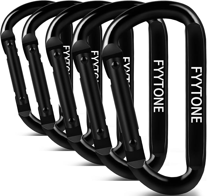 Black Steel Heavy Duty Carabiner Clip, 880 lbs 3" Carabiners D Ring Spring Snap by FYYTONE