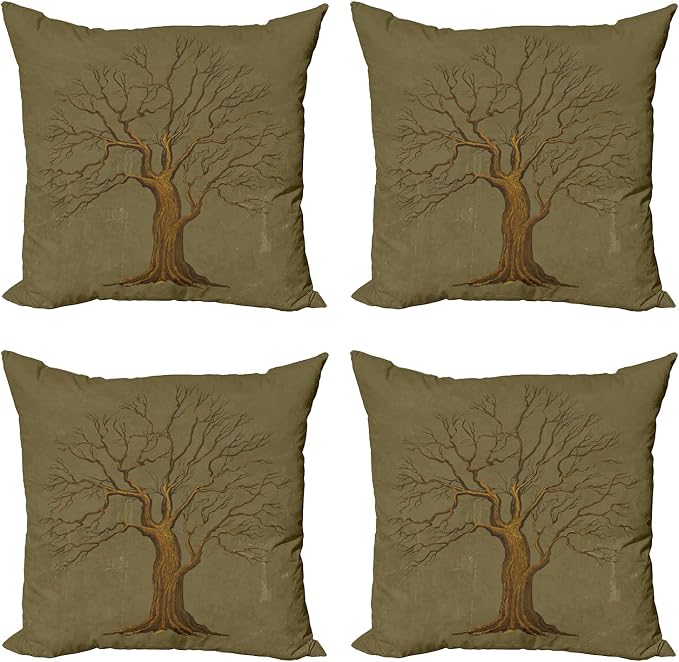 Ambesonne Tree Throw Pillow Cushion Case Pack of 4, Illustration of a Big Tree by Ambesonne