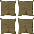 Ambesonne Tree Throw Pillow Cushion Case Pack of 4, Illustration of a Big Tree by Ambesonne