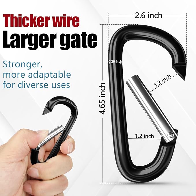 sprookber 4" & 5" Extra Large Aluminum Carabiner D Ring, Caribeener Clips - Image 2