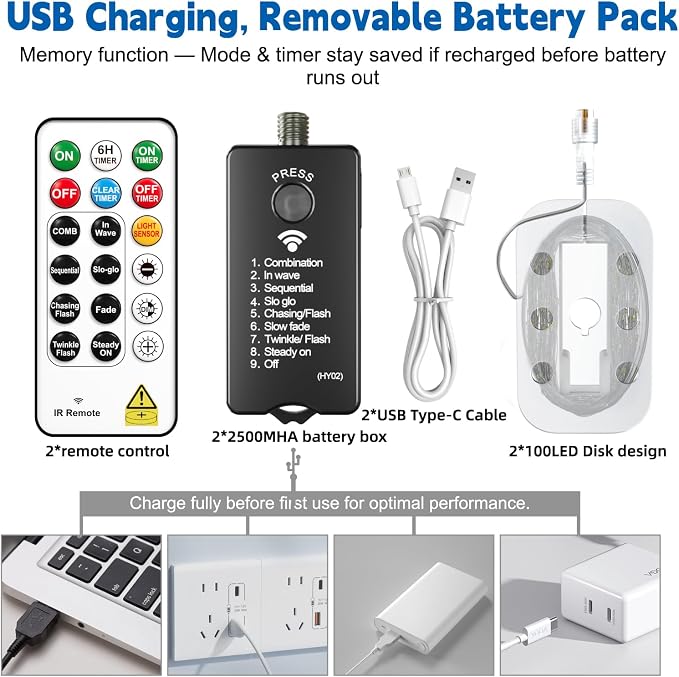 HXWEIYE Rechargeable Fairy Lights - Image 6