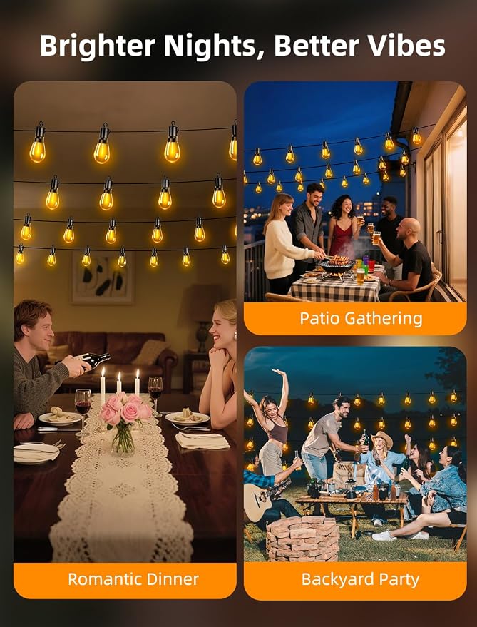Outdoor Patio String Lights: S14 Shatterproof Bulb Outside Waterproof Light - - Image 9