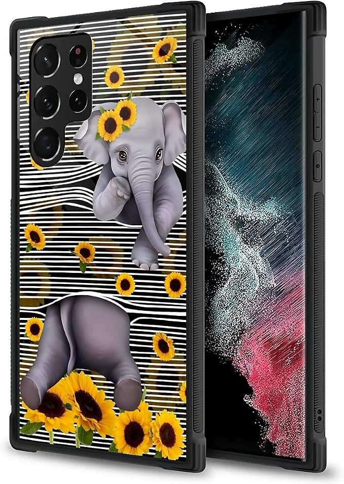 for Samsung Galaxy S23 Ultra Case, Cute Little Elephant Sunflower White Line - Image 3