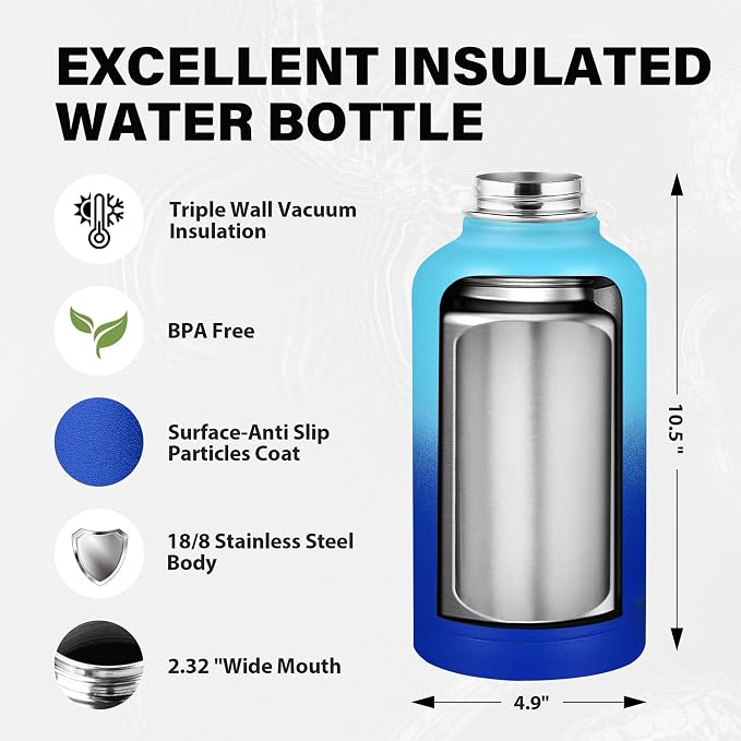 Insulated Water Bottle 64 oz, Triple Wall Vacuum Stainless Steel Water Bottles - Image 4