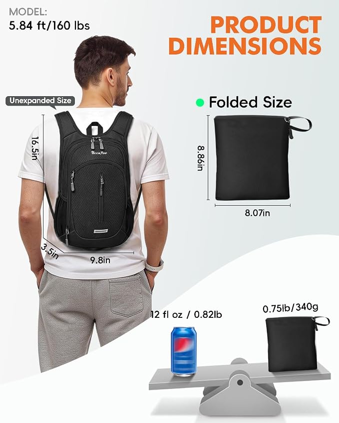 Seektop Small Hiking Backpack Expandable 12L-15L, Lightweight Packable - Image 3