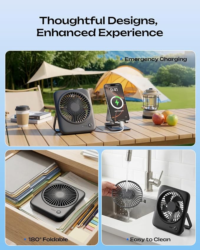 Otlonpe Personal Portable Desk Fan 2 Pack, 4000mAh Small Rechargeable Portable - Image 6