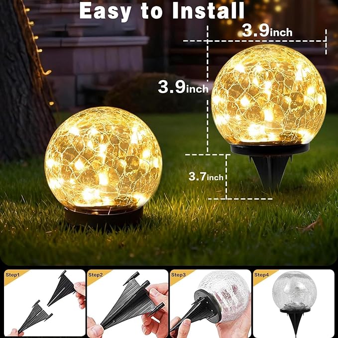 SyouHome Solar Garden Lights Outdoor Waterproof, 4 Pack 30 LEDs Cracked Glass - Image 6