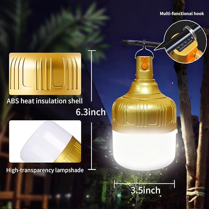 2-Pack Rechargeable Outdoor Camping Lights, 2400mAh IPX4 Waterproof LED Hanging - Image 5