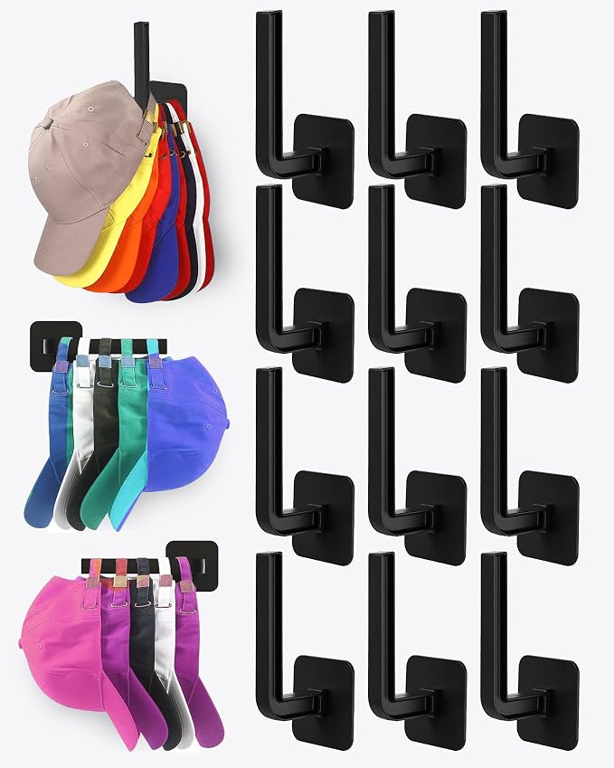 Hat Rack for Hat Storage, Strong Adhesive Hat Hooks for Wall Hat Organizer for by Sunfanie