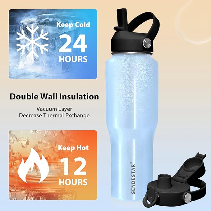 SENDESTAR Water Bottle, Wide Mouth Stainless Steel Vacuum Insulated Double Wall - Image 3