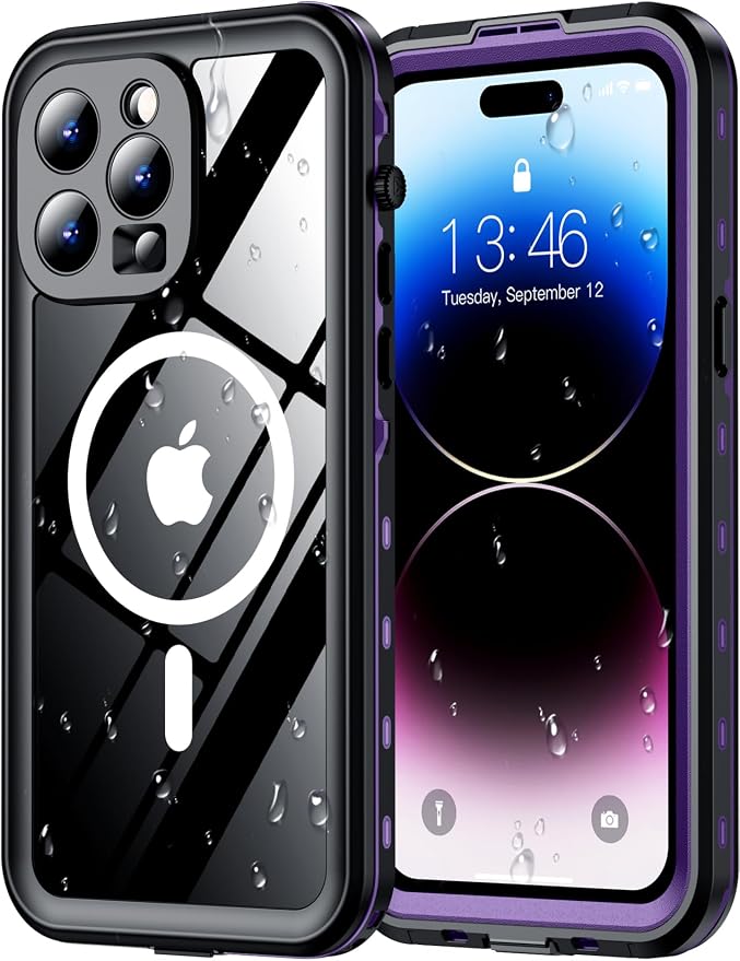 Red2Fire for iPhone 14 Pro Case Waterproof, Phone Case 6.1" Purple/Clear by Red2Fire