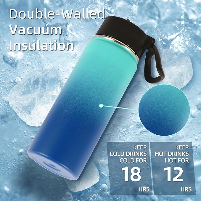 Volhoply 18oz Insulated Water Bottle Bulk 2 Pack, Kids Stainless Steel Water - Image 4