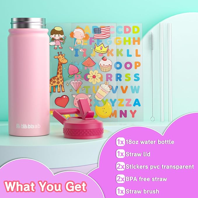 baab 18oz Kids Water Bottle, Insulated Water Bottle - Image 9