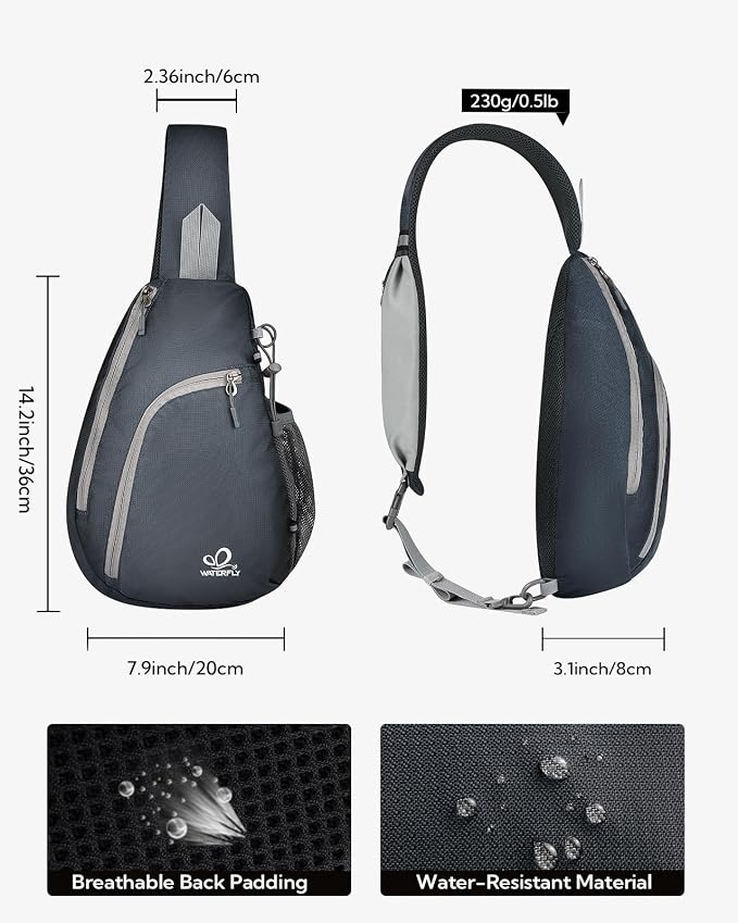 WATERFLY Crossbody Sling Bag Small Water Resistant Backpack Lightweight - Image 2