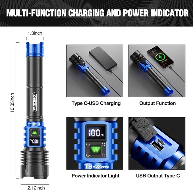 WdtPro Rechargeable LED Flashlights High Lumens, Super Bright 90000LM - Image 6