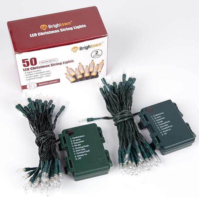 Brightown Battery Operated Christmas Lights 2 Pack 18 Feet 50 LED Clear Mini - Image 8