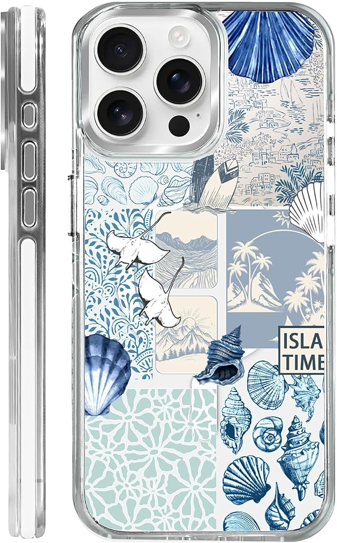 Case for iPhone 15 Pro Max, Sea Life Ocean Waves Seashell Collage Phone Case by Toulas