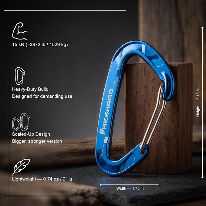 FresKaro 15kN-3372lbs Heavy Duty Wiregate Carabiners, Reliable Time-Tested - Image 2