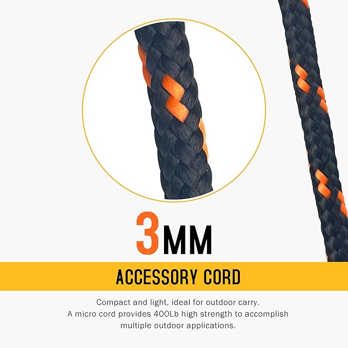 GM CLIMBING Black 3mm Accessory Cord 400LBS Double Braided Durable Pull Cord - Image 2