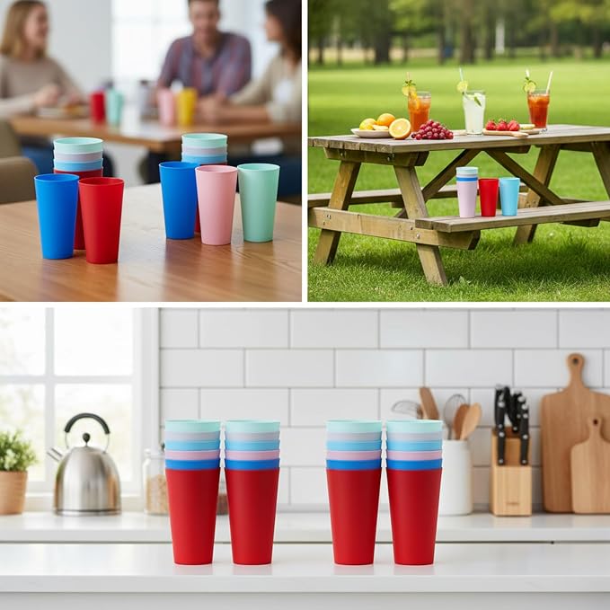 AOYITE 32 ounce Reusable Plastic Tumblers Set, BPA-Free and Dishwasher Safe - Image 6