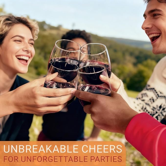 6 Pack Unbreakable Tritan Plastic Wine Glasses, 16 oz Reusable Stemless Wine - Image 2