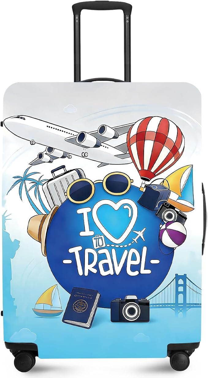 ANNA QUEEN I Love Travel Themed Luggage Cover, Stretchable Suitcase Protector by ANNAQUEEN