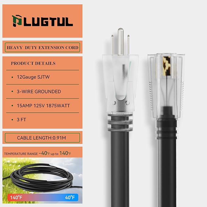 PLUGTUL Outdoor Extension Cord 3FT, 12 Gauge Extension Cord - Image 3