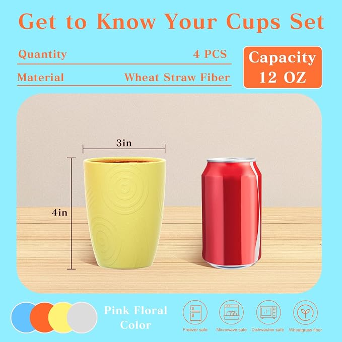 Homienly Drinking Glasses & Shatterproof Cups Set of 4 | Premium Wheat Straw - Image 2