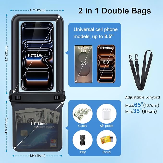 Floating Waterproof Phone Pouch 2 Pack, IPX8 Double Space Waterproof Phone Case - Image 5