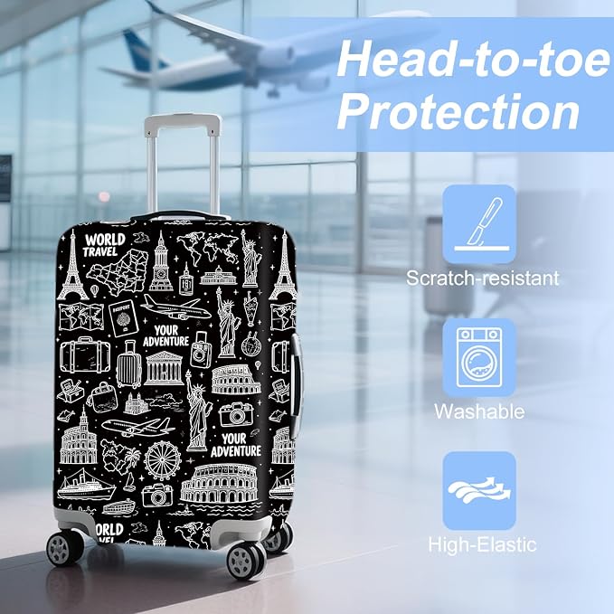 ANNA QUEEN Travel Seamless Pattern Luggage Cover -Stretchable Airplane Suitcase - Image 3