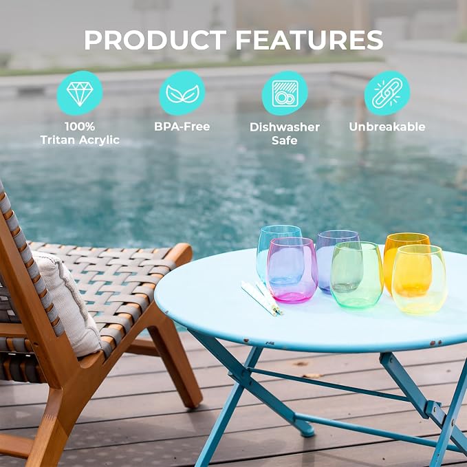 Premium Unbreakable Stemless Wine Glasses – Set of 6 BPA-Free Shatterproof - Image 4