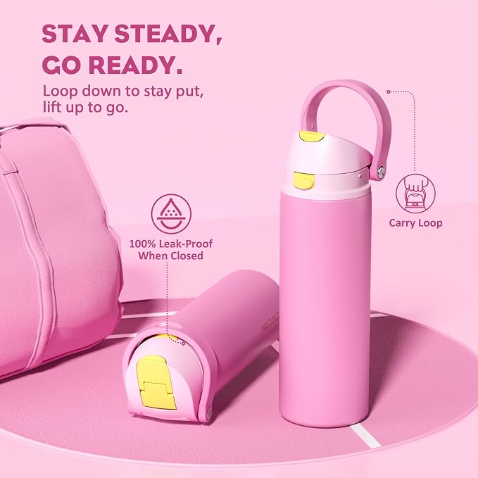 POWCAN 24 oz Steel Water Bottle: 2-in-1 Push-Button Spout & Quick-Flip Straw - Image 4