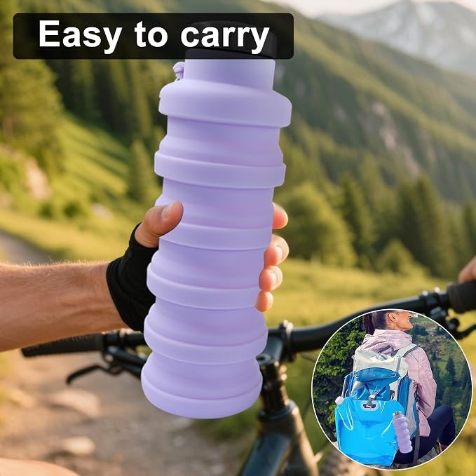 2 Pcs Silicone Collapsible Water Bottle, 17oz Portable and Lightweight Travel - Image 6